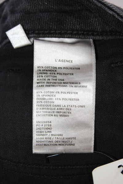 L'Agence Women Skinny Cropped Jeans Black Button Mid Rise Size 28