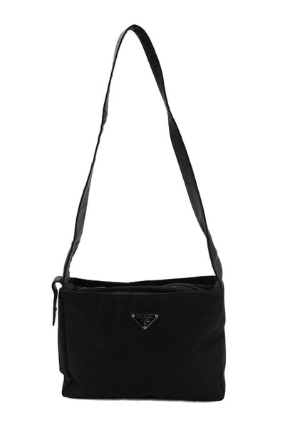 Prada Womens Tessuto Zippered Shoulder Handbag Black