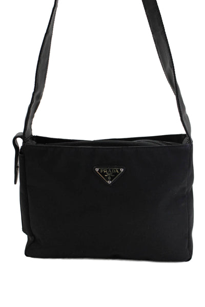 Prada Womens Tessuto Zippered Shoulder Handbag Black