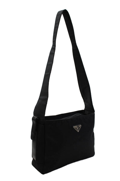 Prada Womens Tessuto Zippered Shoulder Handbag Black