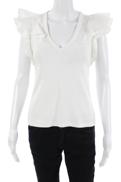 Veronica Beard Womens White V-Neck Tank 97% Pima Cotton Size XS