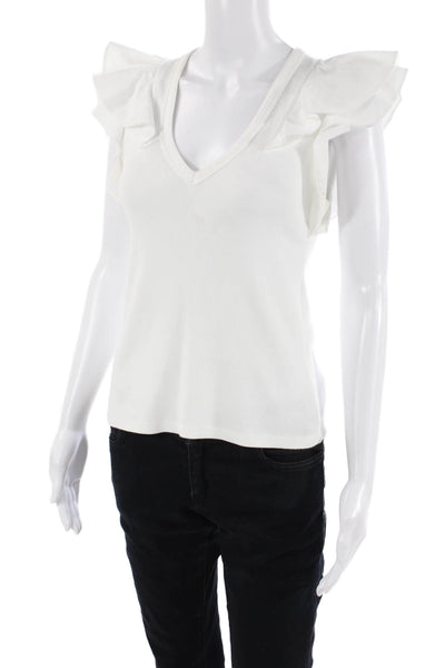 Veronica Beard Womens White V-Neck Tank 97% Pima Cotton Size XS