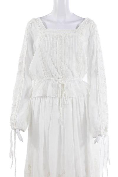Love Shack Fancy Womens Drawstring Waist Top Maxi Skirt Set White Size Small/2