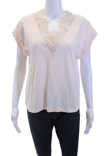 Twinset Women Pink Cotton V-Neck Short Sleeve Blouse Buckle Size S