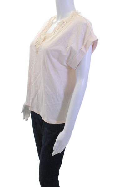 Twinset Women Pink Cotton V-Neck Short Sleeve Blouse Buckle Size S
