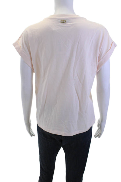 Twinset Women Pink Cotton V-Neck Short Sleeve Blouse Buckle Size S