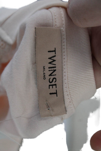 Twinset Women Pink Cotton V-Neck Short Sleeve Blouse Buckle Size S