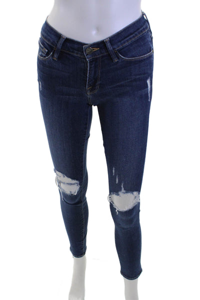 Frame Denim Women Ankle Skinny Jeans Dark Blue Low Rise Button Size 24
