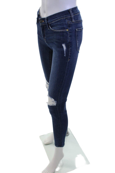 Frame Denim Women Ankle Skinny Jeans Dark Blue Low Rise Button Size 24