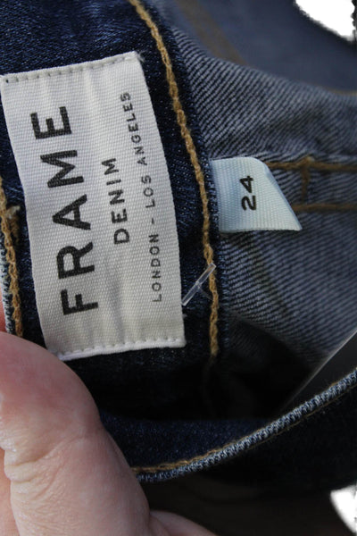 Frame Denim Women Ankle Skinny Jeans Dark Blue Low Rise Button Size 24