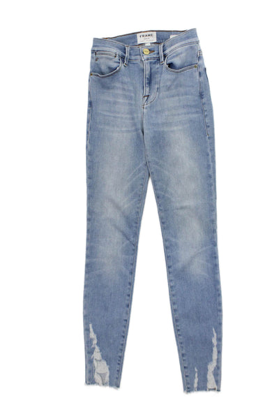 Frame Denim Women Ankle Skinny Jeans Light Blue Button Rise Mid Size 23