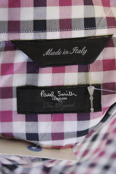 Paul Smith Mens Cotton Long Sleeve Button Plaid Shirt White Size EUR 34