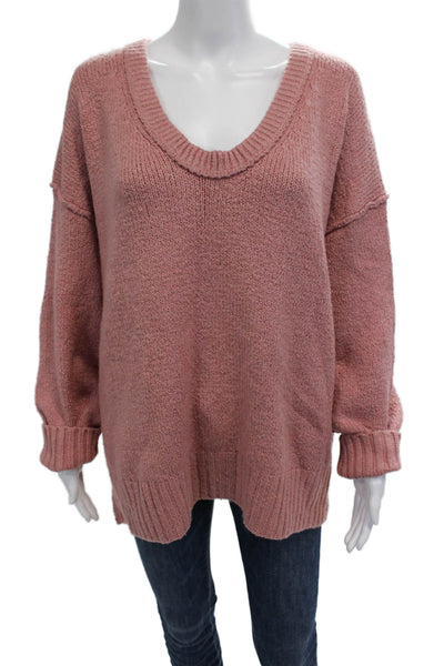 Free People Womens Pullover V-Neck Long Sleeve Sweater Pink Size S