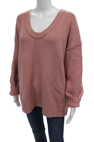 Free People Womens Pullover V-Neck Long Sleeve Sweater Pink Size S