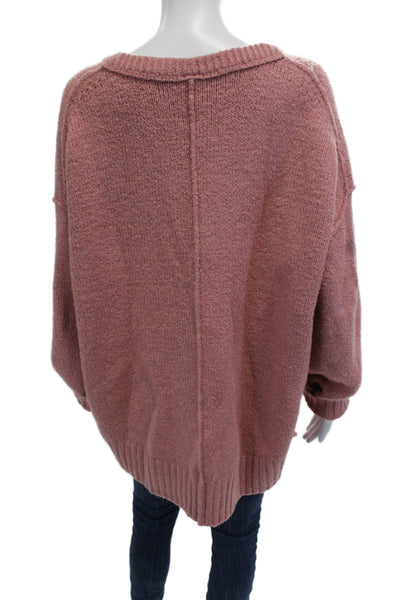 Free People Womens Pullover V-Neck Long Sleeve Sweater Pink Size S