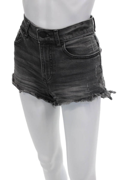 Express Unisex Dark Gray 90s Button Solid Cotton Blend Shorts Size 2