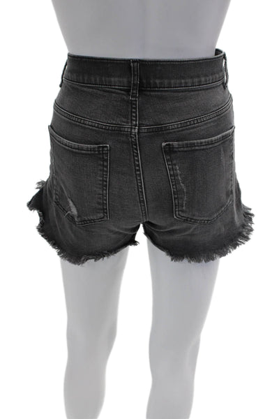 Express Unisex Dark Gray 90s Button Solid Cotton Blend Shorts Size 2
