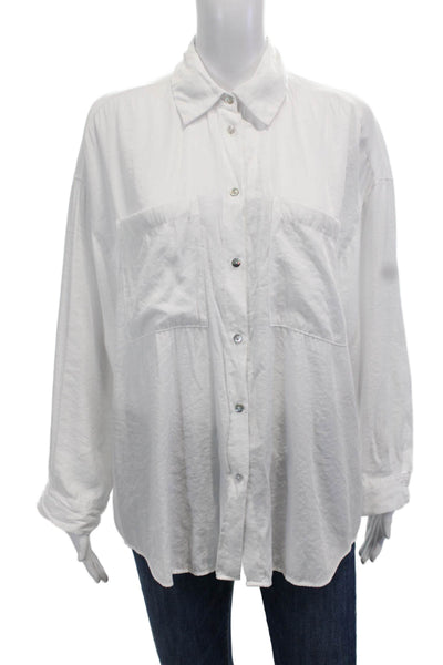 Zara Women Basic White Collared Long Sleeve Button-Up Top Size S