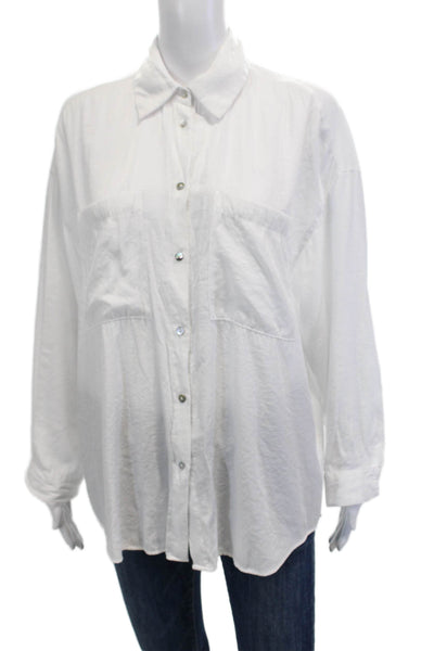 Zara Women Basic White Collared Long Sleeve Button-Up Top Size S