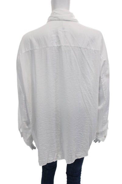 Zara Women Basic White Collared Long Sleeve Button-Up Top Size S