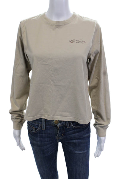 Saturdays NYC Women Cropped Graphic Beige T-Shirt Long Sleeve Size M