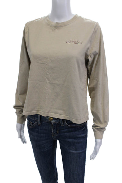 Saturdays NYC Women Cropped Graphic Beige T-Shirt Long Sleeve Size M