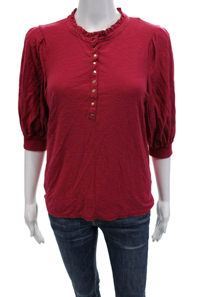Nation LTD Women Red Pima Cotton Crew Neck 3/4 Sleeve Blouse Size M