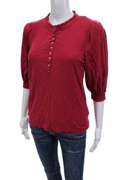 Nation LTD Women Red Pima Cotton Crew Neck 3/4 Sleeve Blouse Size M