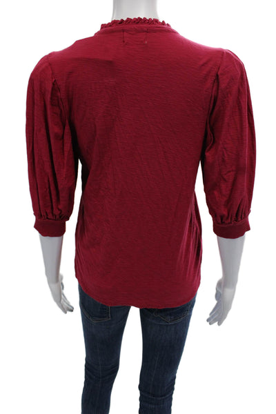 Nation LTD Women Red Pima Cotton Crew Neck 3/4 Sleeve Blouse Size M