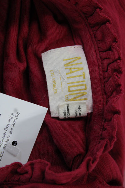 Nation LTD Women Red Pima Cotton Crew Neck 3/4 Sleeve Blouse Size M