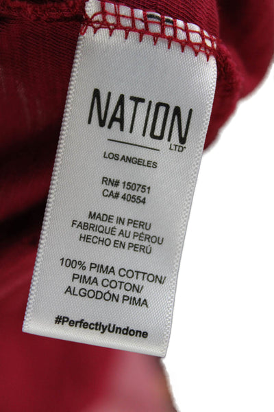 Nation LTD Women Red Pima Cotton Crew Neck 3/4 Sleeve Blouse Size M