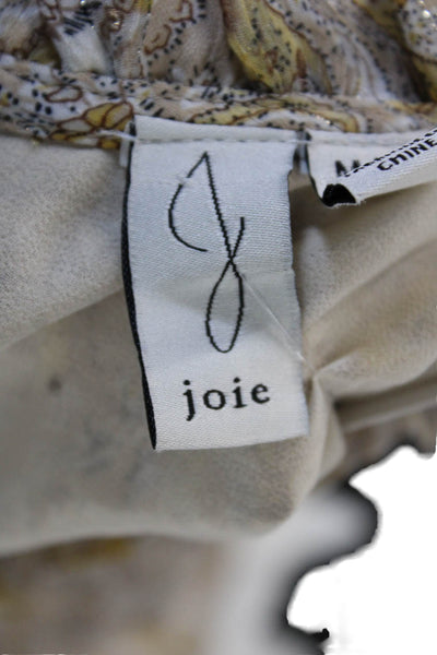 Joie Women Paisley High Neck Short Sleeve Blouse Beige Size S