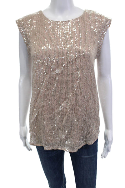 J Crew Womens Sleeveless Beige Viscose Blouse Round Neck Zip Classic Size M