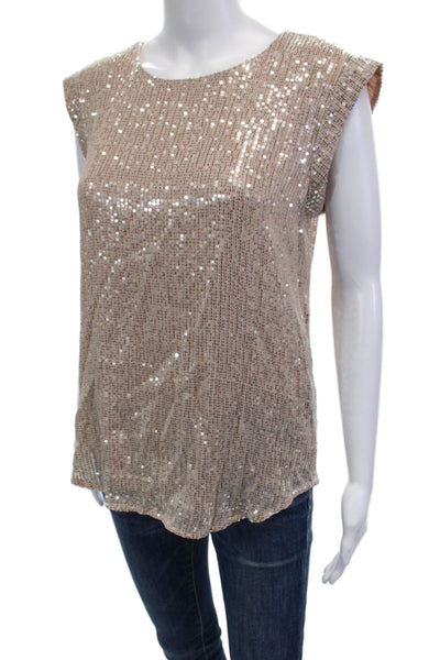 J Crew Womens Sleeveless Beige Viscose Blouse Round Neck Zip Classic Size M