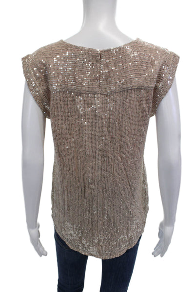 J Crew Womens Sleeveless Beige Viscose Blouse Round Neck Zip Classic Size M