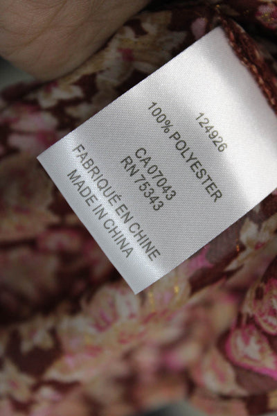 Joie Women Bohemian Floral Brown High Neck Long Sleeve Polyester Blouse Size M