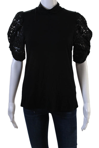 Generation Love Women Black Mock Neck Short Sleeve Blouse Gothic Size S