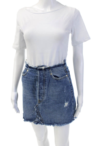 Zara Woman Women Mini Pencil Skirt Blue Cotton Size S