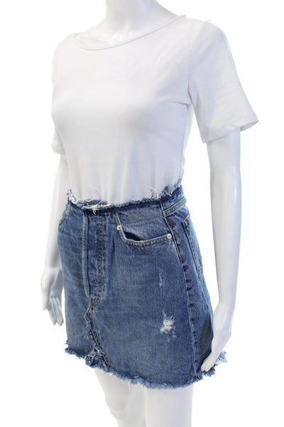 Zara Woman Women Mini Pencil Skirt Blue Cotton Size S