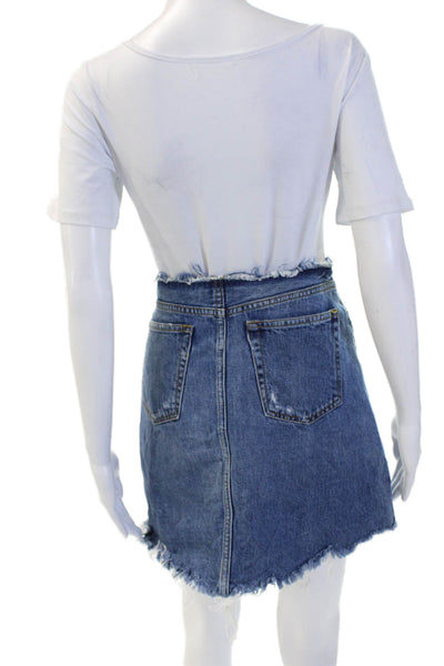 Zara Woman Women Mini Pencil Skirt Blue Cotton Size S