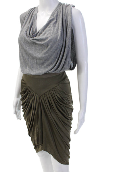 Alexander Wang, Women Tulip Skirt Green Cowl Neck Knee-Length Rayon Size 2