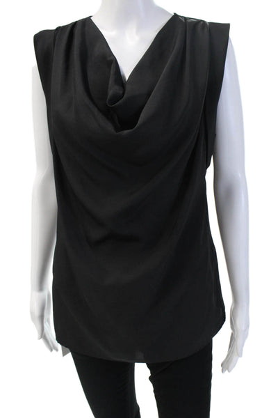 Sisley Women Classic Black Sleeveless Button Solid Polyester Blouse Size S