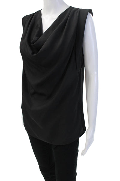 Sisley Women Classic Black Sleeveless Button Solid Polyester Blouse Size S