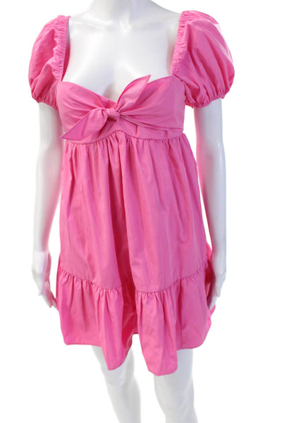 Amanda Uprichard Women Pink Sundress Square Neck Short Sleeve Cotton Size S