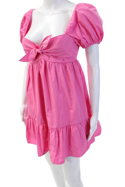 Amanda Uprichard Women Pink Sundress Square Neck Short Sleeve Cotton Size S