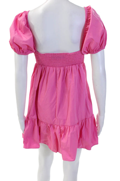 Amanda Uprichard Women Pink Sundress Square Neck Short Sleeve Cotton Size S