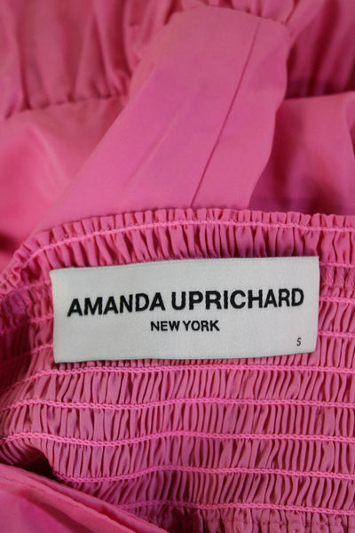 Amanda Uprichard Women Pink Sundress Square Neck Short Sleeve Cotton Size S