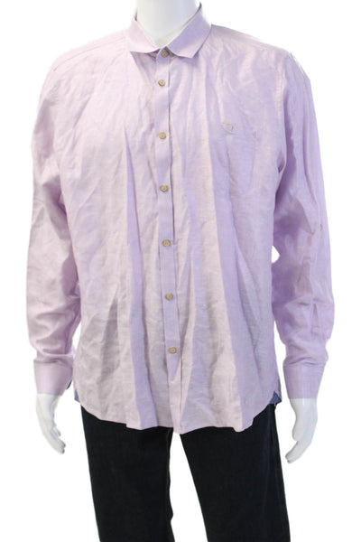 Ted Baker London Mens Linen Long Sleeve Button Front Shirt Purple Size 6