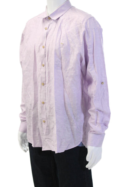 Ted Baker London Mens Linen Long Sleeve Button Front Shirt Purple Size 6