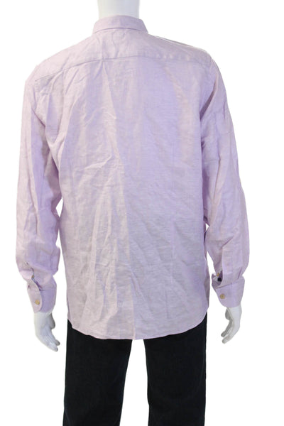 Ted Baker London Mens Linen Long Sleeve Button Front Shirt Purple Size 6